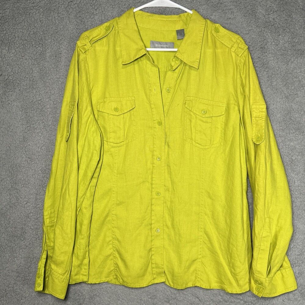 Liz Claiborne Women’s XL Chartreuse Button Up Top Long Sleeve